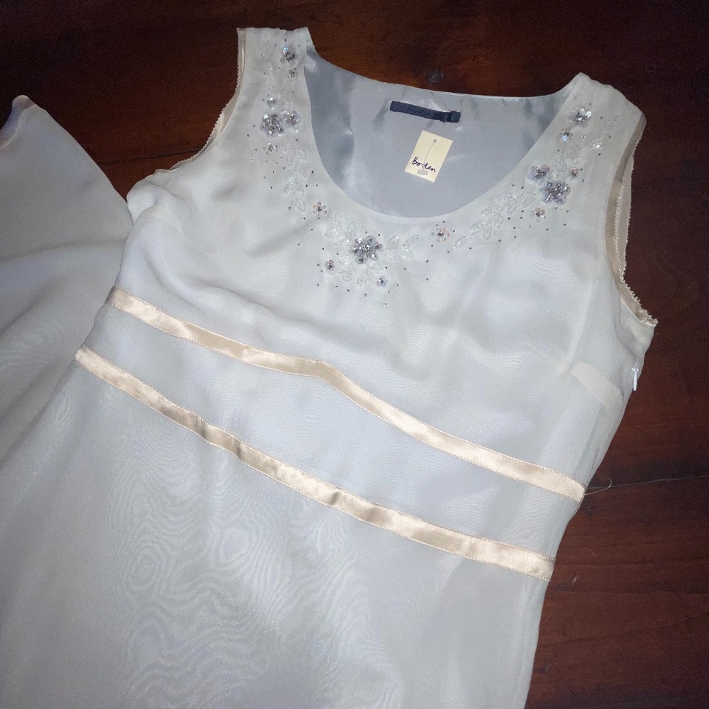 Boden Pale Blue 100% Silk Dress with Beading and Trim, European Size 12 (US 8)